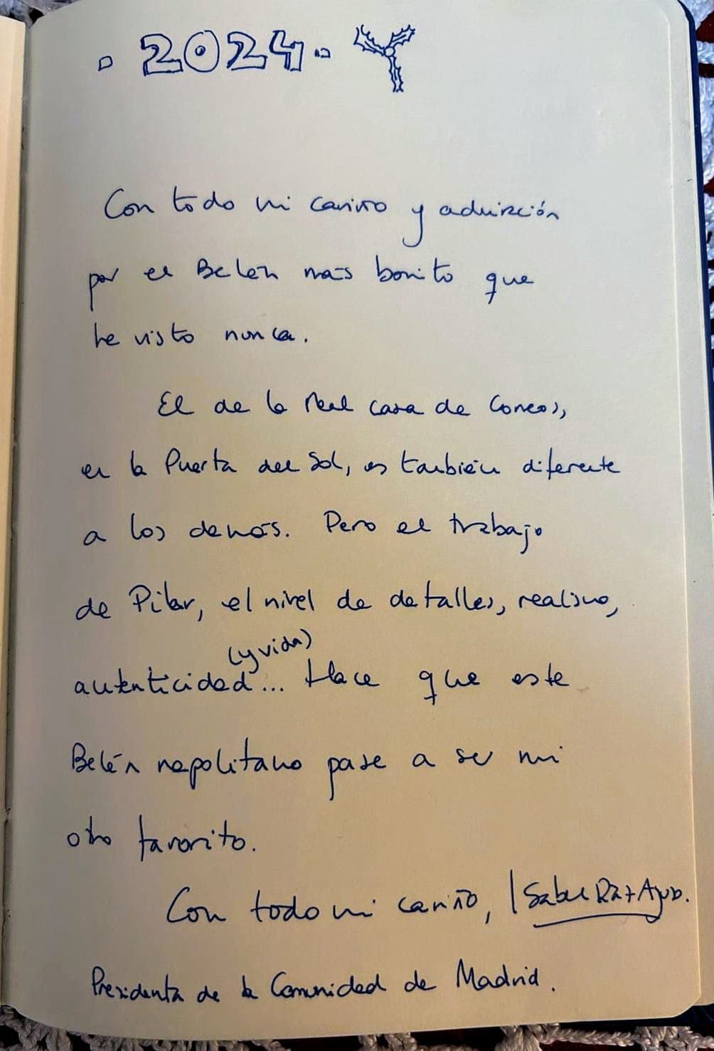 Dedicatoria de Isabel Díaz Ayuso